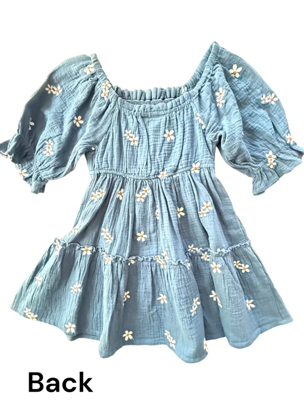 Rare Editions Girls Daisy Embroidered Smocked Tiered Dress Blue Size 7 NWT
